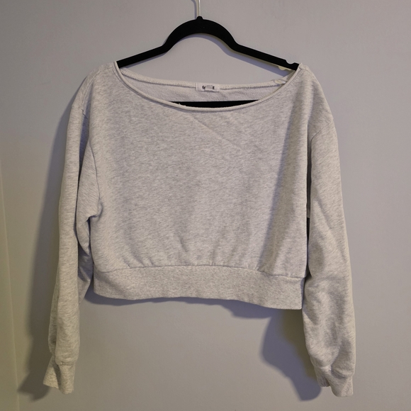 Garage Tops - Garage Light Gray Cropped Off Shoulder Sweatshirt
